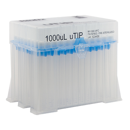 1000μL Racked Sterile Pipette Tips – Pure Resin uTIP Universal Fit